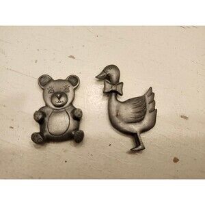 Pewter Refrigerator Fridge Magnets Set of 2 Bear & Goose